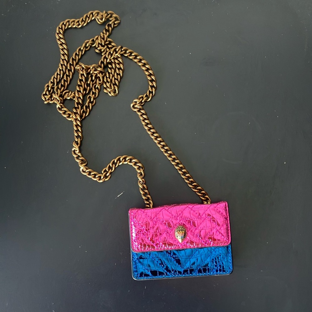 KURT GEIGER Vibrant Pink and Blue Crossbody Bag with Gold Chain Strap